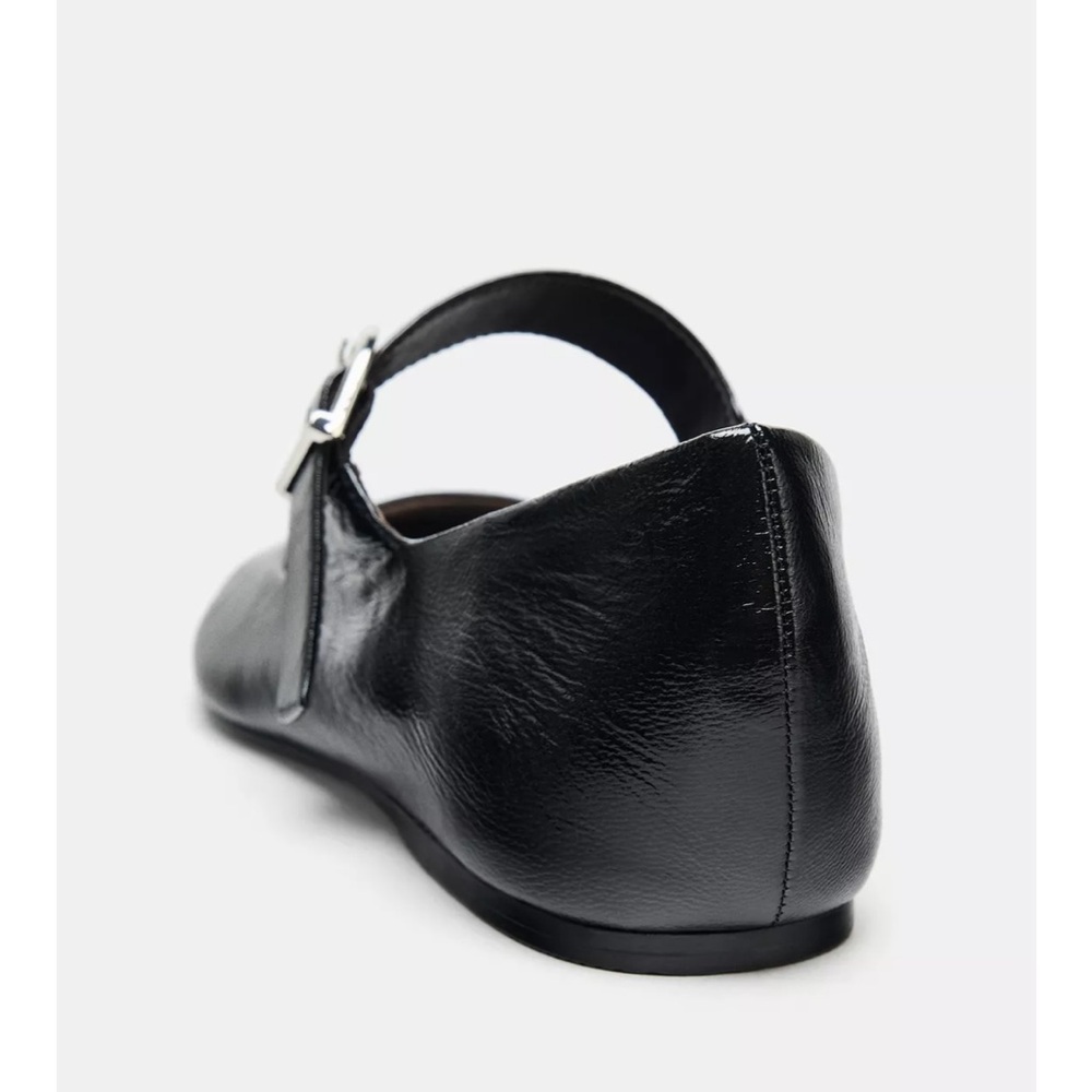 NWT ZARA LEATHER BUCKLE BALLET FLATS in BLACK size 39 /9 - Picture 4 of 16